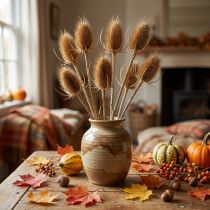 Article Fleurs de chardon séchées, style naturel, 8 têtes - Décoration artificielle, bouquet d'automne
