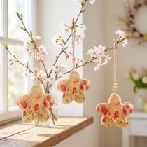 Article Pendentif en bois Fleurs de printemps Rose et nature H9cm 4pcs