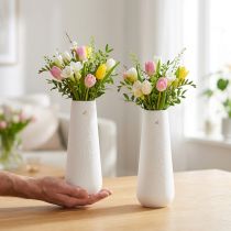 Article Vase en céramique blanche et dorée à décor d'oiseaux, Ø 6,5 cm H 19 cm, lot de 2