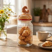 Article Pot à biscuits en verre bonbonnière avec couvercle croissant Ø11cm H28,5cm