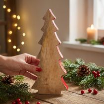 Article Décoration de Noël sapin bois rouge, nature 28cm