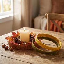 Article Anneau décoratif jute boucle jaune ocre marron 4cm Ø30cm 3pcs