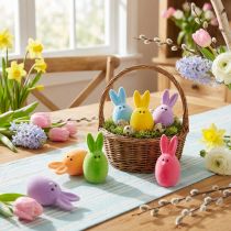 Article Mélange d'œufs de Pâques avec oreilles, œufs de lapin floqués, décorations de Pâques colorées 6 pcs