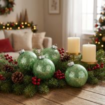 Article Boule de Noël, décoration sapin de Noël, boule en verre vert marbré H6,5cm Ø6cm verre véritable 24 pcs