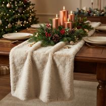 Article Chemin de table en fausse fourrure beige, bande décorative en fourrure, 15 x 200 cm