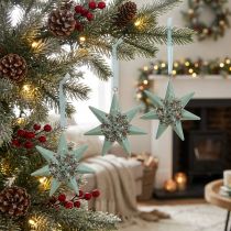 Article Décorations étoiles suspendues en menthe – Lot de 4