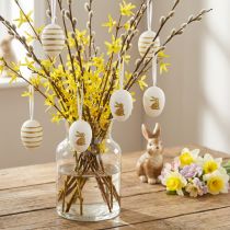 Article Oeufs de Pâques à suspendre blanc, or triés artificiellement H6cm 12pcs