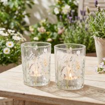 Article Lanterne décorative en verre à motif de papillons dans une prairie, pour une touche d'élégance dans votre intérieur, 18 cm, lot de 2