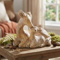 Article Figurine décorative cerf avec faon en pierre moulée marron blanc 20×11×17cm