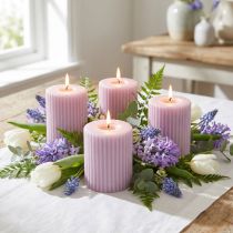 Article Bougies piliers bougies rainurées lilas décoration 70/90mm 4 pcs