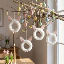 Article Décoration de Pâques anneau décoratif oreilles de lapin décoration de porte blanc Ø13cm 4pcs