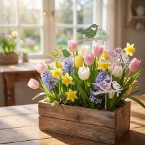 Article Décoration de printemps en forme de bouchon de fleur en bois pour décoration d'oiseau 7 × 10 cm 12 pièces