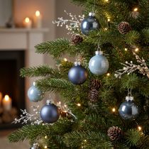 Article Mini boules de Noël en verre bleu métallisé mat, Ø 4 cm, lot de 24.
