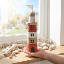 Article Phare en bois décoration maritime en bois rouge blanc H30,5cm