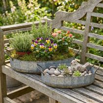 Article Coupe à fleurs en métal zinc plateau antique lot de 2 L45cm/59cm