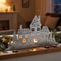 Article Décoration de Noël maisons, photophore métal L20cm