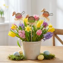 Article Bouchon de fleur d'oiseau Décoration de printemps en bois Oiseau décoratif sur bâton 8 cm 12 pièces