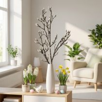 Article Branche de Magnolia Artificielle Décoration Printemps Branche avec Bourgeons Marron Blanc L135cm