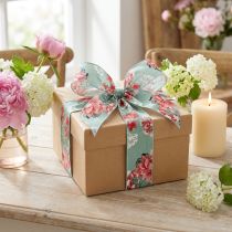Article Ruban cadeau fleurs ruban en tissu turquoise rouge 40mm 15m