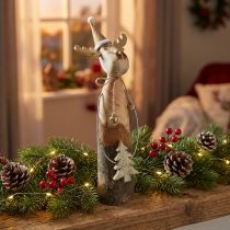 Article Renne en bois naturel décoratif avec sapin doré H27cm