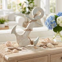 Article Ancre Déco Bois Déco Maritime Blanc Bleu 24.5cmx14.5cm