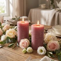 Article Bougies colorées unies vieux rose 85x150mm 2pcs