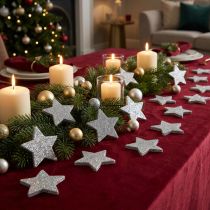 Article Décoration à disperser étoiles avec paillettes Ø6,5cm argent 36 pcs