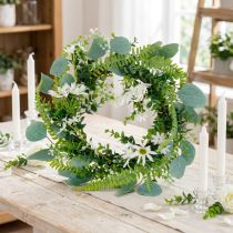 Article Couronne d'eucalyptus artificielle avec fougère, marguerites du cap et jasmin, couronne de porte, couronne décorative, décoration de table