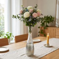 Article Vase en verre bicolore, décoration de table en verre véritable clair, argenté H40cm