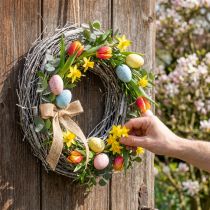 Article Couronne décorative Ø30cm, couronne printanière blanchie à la chaux, guirlande de vigne d'orme, couronne de porte de Pâques, décoration en bois