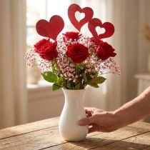 Article Bouchon fleur coeur, décoration en bois à coller, Saint Valentin, bouchon décoratif rouge, fête des mères L31-33cm 24 pièces