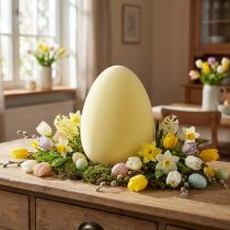 Article Oeuf de Pâques décoration oeuf plastique jaune clair floqué 25cm