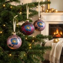 Article Boules de Noël en verre violet Boules de sapin de Noël fleur Ø8cm 6pcs