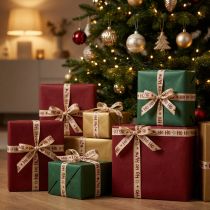 Article Ruban de Noël « Ho Ho Ho » ruban cadeau beige 15mm 15m
