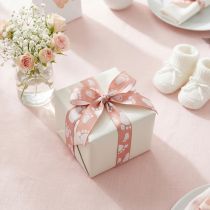 Article Ruban cadeau Pieds de bébé Décoration de baptême Ruban rose 25 mm, 16 m