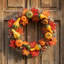 Article Couronne d'automne, couronne de porte, Ø30cm, blanche, couronne décorative en vigne