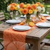 Article Chemin de table décoratif non tissé, orange, 23 cm de large, 25 m de long