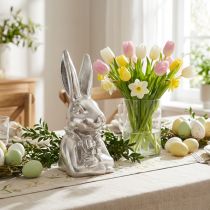 Article Lapin de Pâques décoratif Buste de lapin décoratif en céramique argentée H23cm