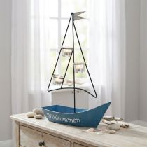 Article Lanterne métal bateau décoration maritime bleu 38x14x55cm