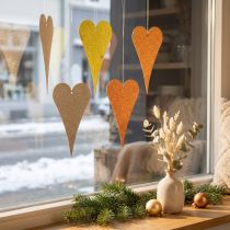 Article Décoration à suspendre fenêtre coeurs métal, coeurs déco à suspendre beige/jaune/orange H10cm 6pcs