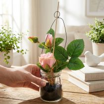 Article Rose dans le verre rose H23cm