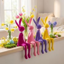 Article Lapins de Pâques décoratifs à poser sur une étagère, floqués, assortis, 36 cm, lot de 4