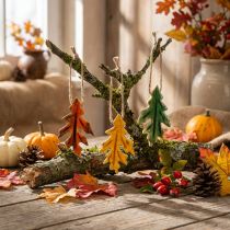 Article Feuilles décoratives en bois pour accrocher une décoration d'automne colorée 6,5 × 4 cm 12 pcs