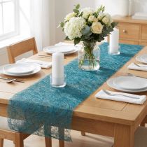 Article Chemin de table décoratif non tissé Sizoweb, bleu pétrole, 30 cm de large, 5 m de long
