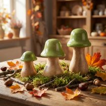 Article Champignons déco bois champignons en bois vert clair brillant H6/8/10cm lot de 3