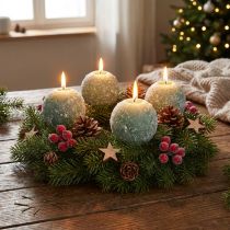 Article Lot de 4 bougies boules vertes de 8 cm, à paillettes, en forme de boule de neige, pour la décoration de Noël et l'Avent.