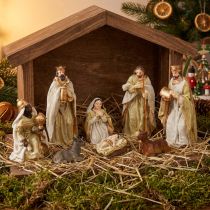 Article Crèche de Noël set 8 figurines crème or peintes à la main 6-12,5cm