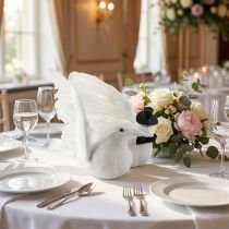 Article Colombes décoratives pour mariage (couple de mariés), blanches, floquées de paillettes et de plumes, 32 cm - Décoration de table romantique