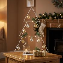 Article Sapin de Noël en métal blanc à poser et à décorer 41cm