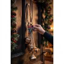 Article cloches dorées de Noël avec noeud, pommes de pin et feuillage, décoration d'intérieur, 51 cm